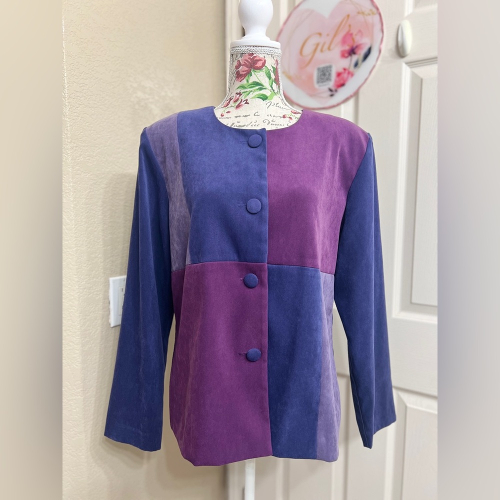 Leslie Fay Purple and Blue Colorblock Blazer - Picture 1 of 8